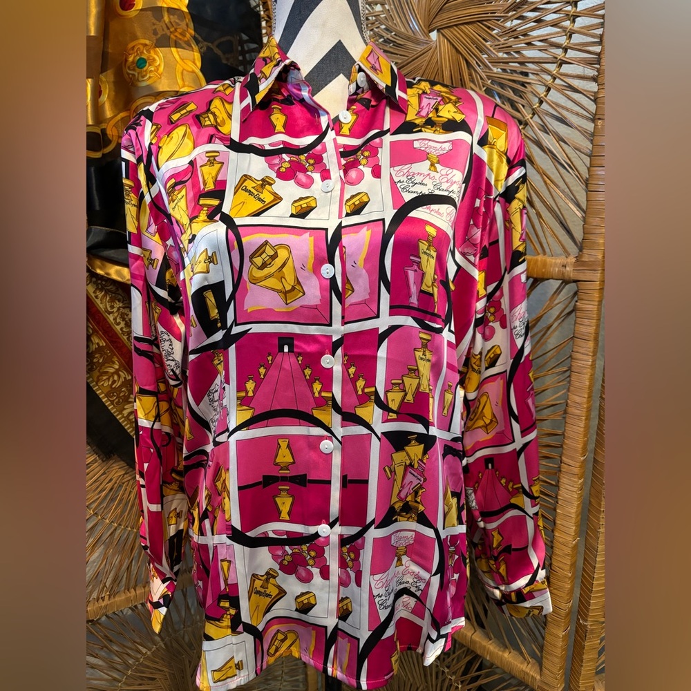 Vintage NWT Paolo Santini designer graphic silk blouse